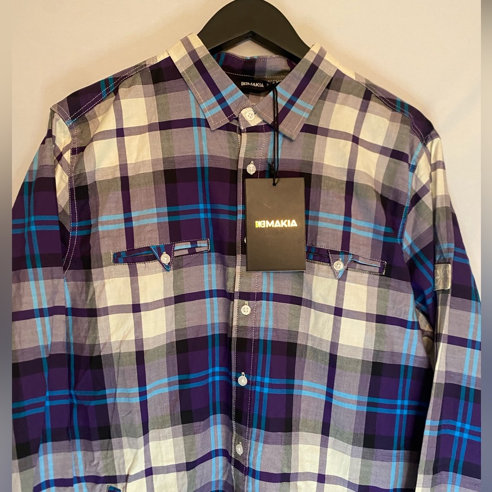 NWT MAKIA men’s XXL long sleeve multicolored 2 breast pockets 2side pocket shirt